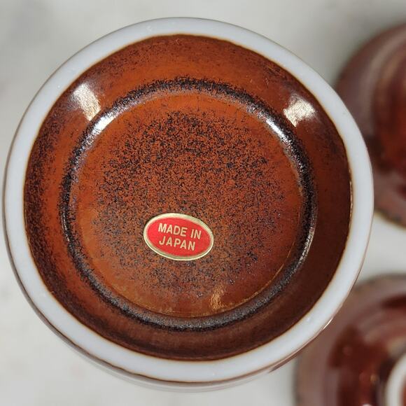 Vintage Ceramic Sake Set Brown Floral Motif Glazed Carafe Cups 3 Piece Set - Picture 13 of 16